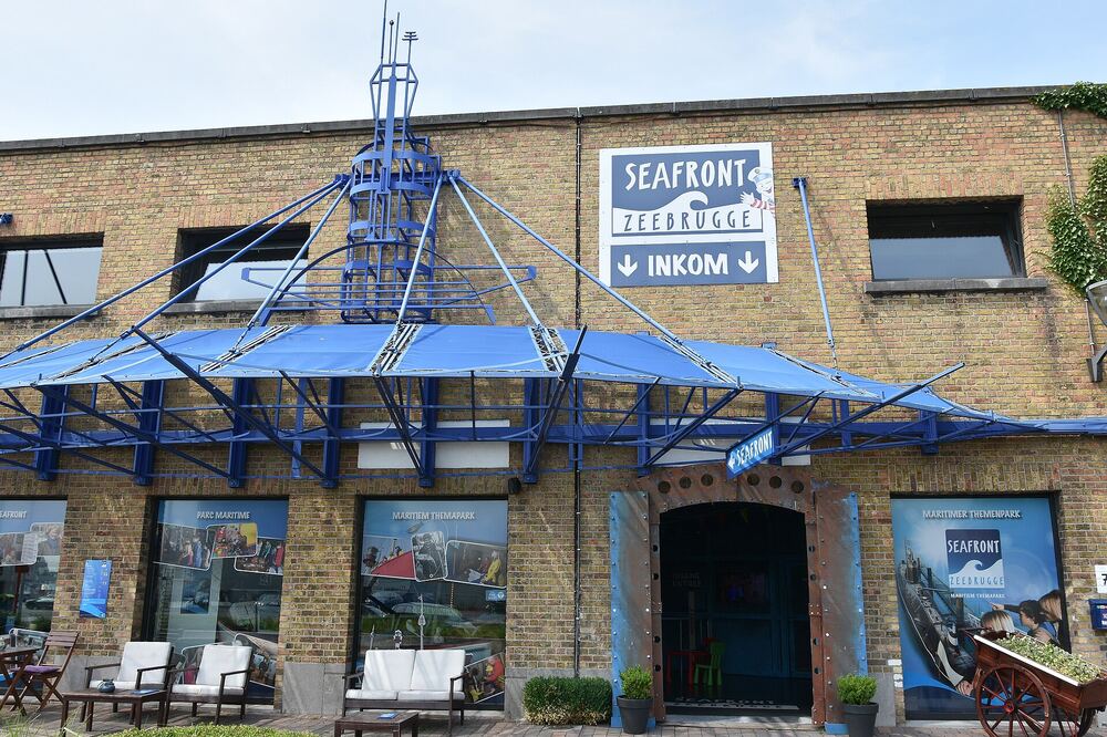 De ingang van maritiem themapark Seafront in Zeebrugge